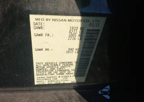 2015 Nissan Altima 2.5 S z USA, uszkodzony, nr VIN 1N4AL3APXFC450017